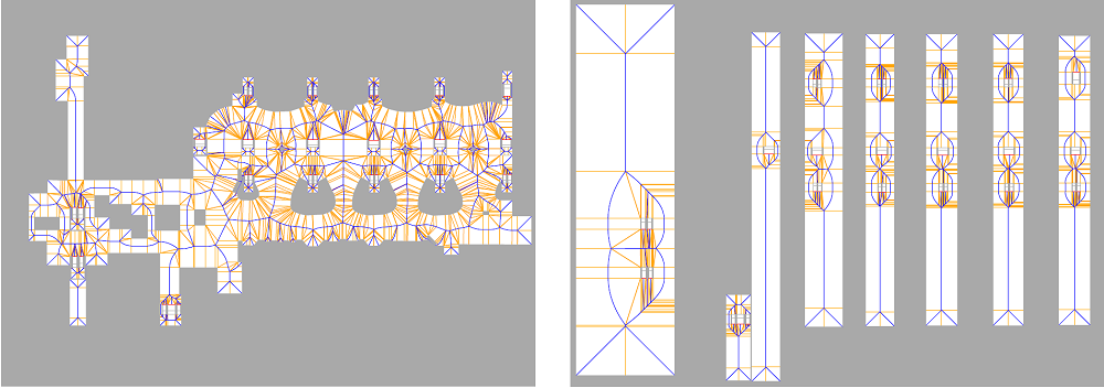 A multi-layered train station. The navigation mesh was generated in 0.07s.