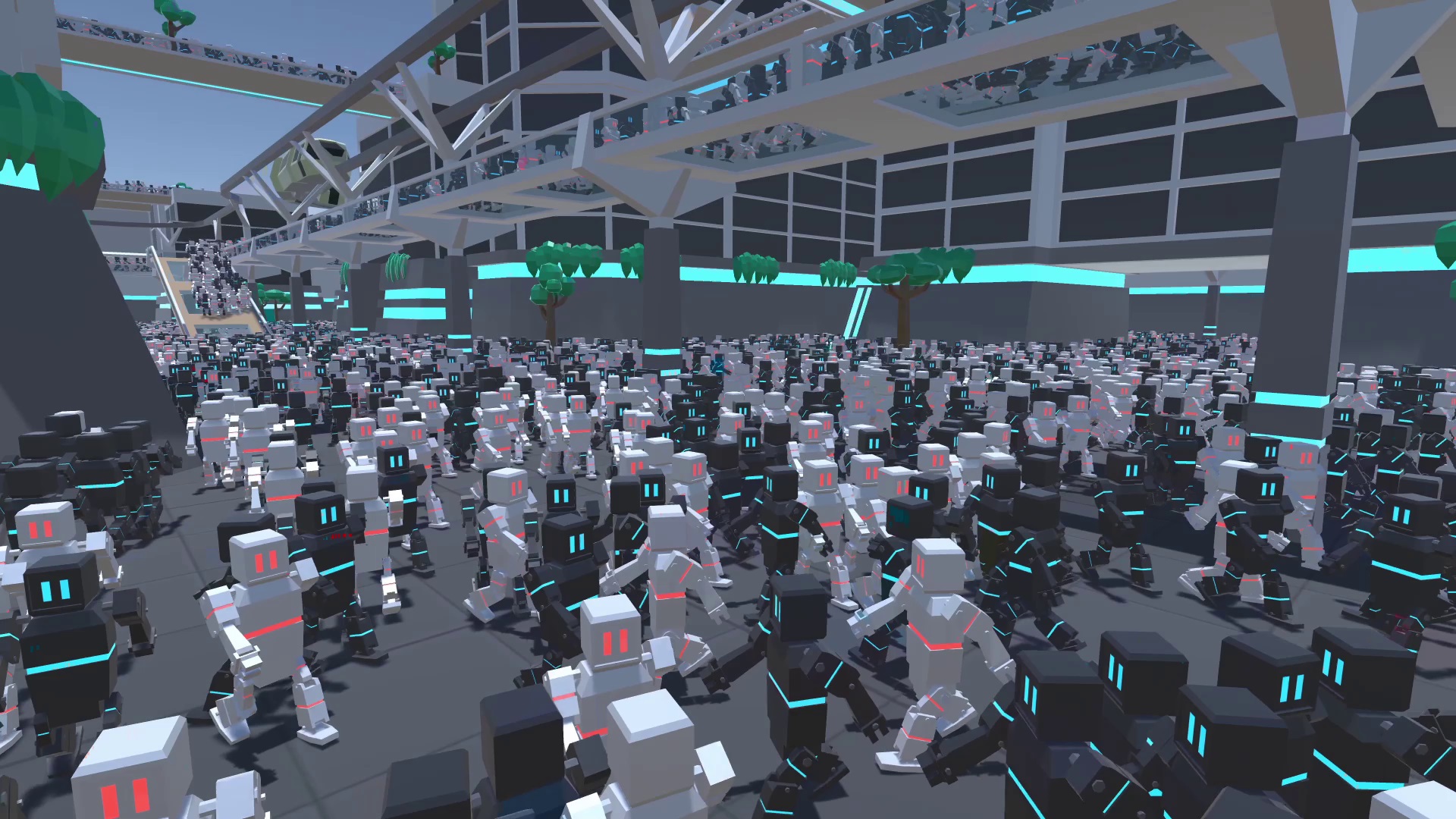 Cloud-based crowd simulation of 50K agents.