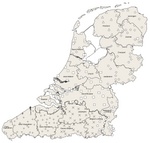De zes belangrijkste Nederlandstalige dialectgebieden na clusteranalyse volgens Ward's methode.Voor meer info zie mijn populair-wetenschappelijke artikel over mijn onderzoek: Tellen met Taal: Het meten van variatie in zinsbouw in Nederlandse dialecten.