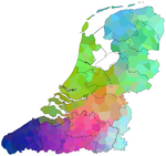 pagina 77 uit mijn proefschrift: Figuur 4-8: MDS kaart van de Nederlandse dialecten (GIW maat)